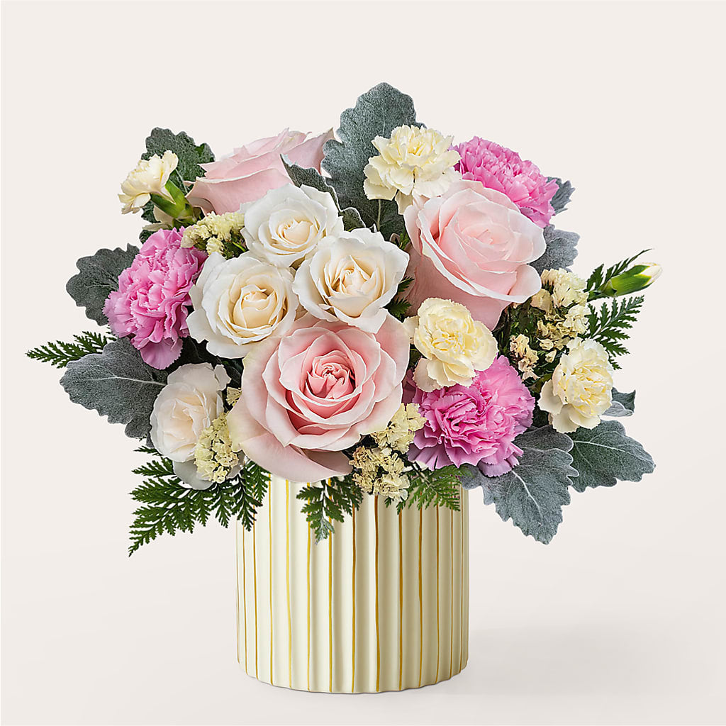 Blissful Moments Bouquet with Ivory Vase – The Enchanted Florist And More Llc, Vincennes IN