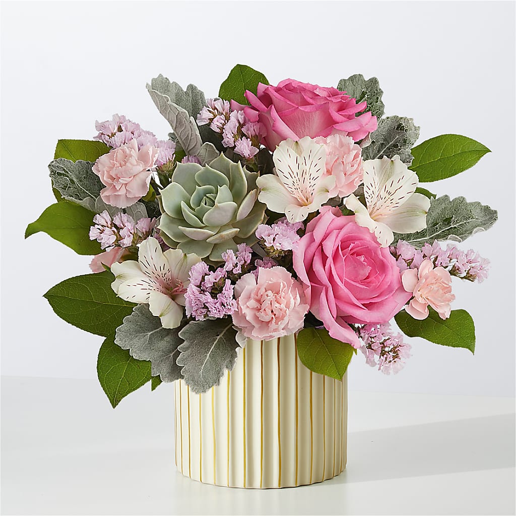 Dusty Rose Bouquet with Ivory Vase – The Enchanted Florist And More Llc, Vincennes IN
